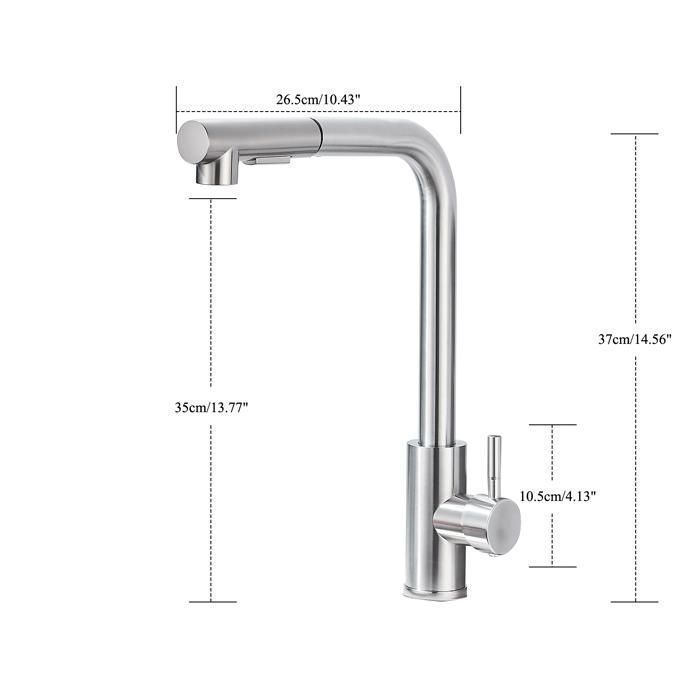 Grifo de cocina de níquel cepillado con rociador extraíble, 2 modos de rociado, rotación de 360°, agua fría y caliente disponible.