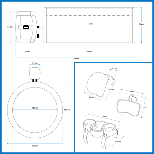 Set Spa Rotund Bestway 155x60 cm pentru 3-5 persoane cu 4 perne, 2 suporturi pentru băuturi + kit de curățare