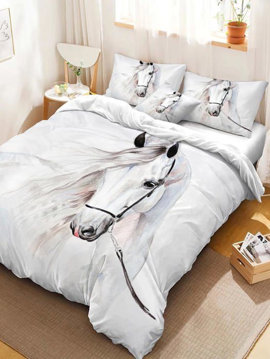 Funda nórdica de caballo de 140x200cm, juego de ropa de cama de caballo para niños, 1 funda nórdica de caballo + 2 fundas de almohada de 50×75cm