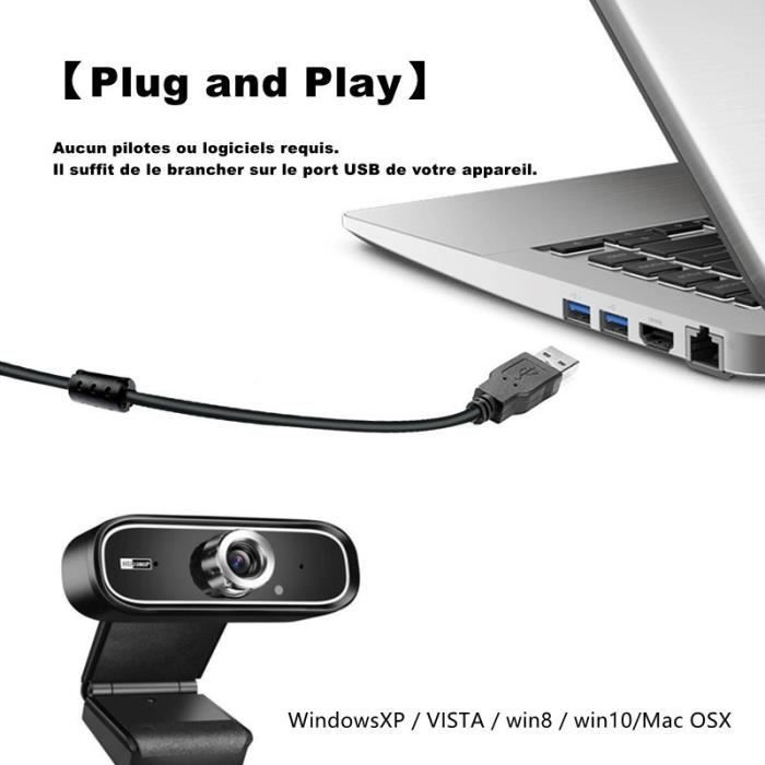 Webcam Full HD 1080P con microfono stereo, registrazione video a 180°, compatibile con Windows e Mac, piccola - nera