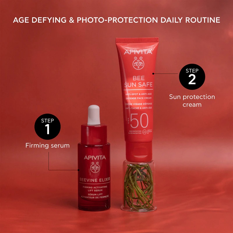 Apivita Bee Sun Safe pretnovecošanās un pinņu sejas krēms ar SPF 50