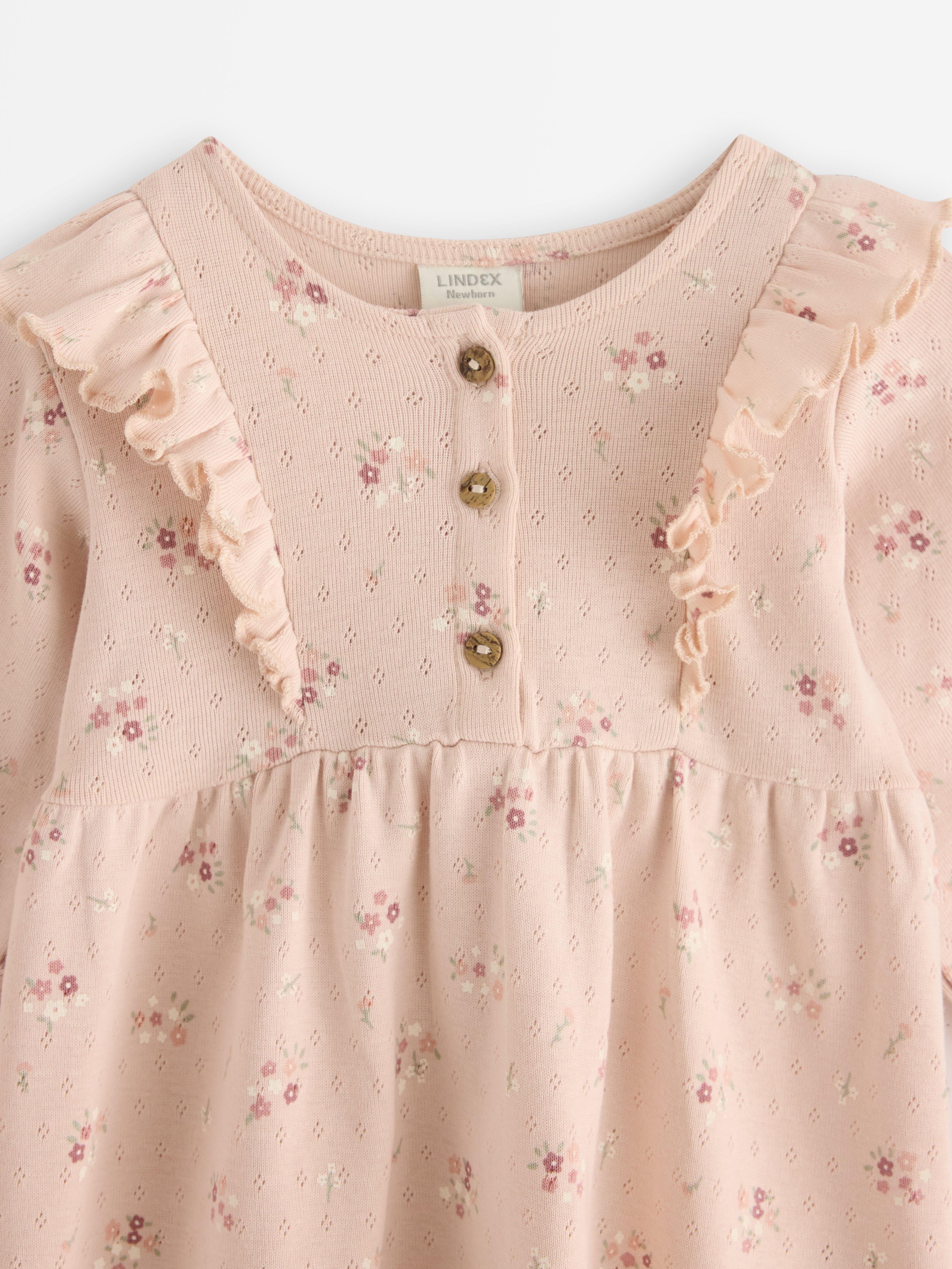 Vestido de malha canelada de mangas compridas rosa claro