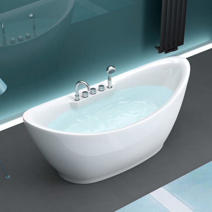 Bañera ovalada exenta de acrílico blanco de 180x80x80cm - MAI & MAI - Grifo y rebosadero incluidos