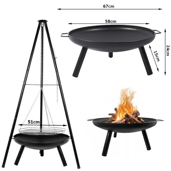 BBQ Barbecue Brasero Suspendu HK-888 avec Trépied et Grille