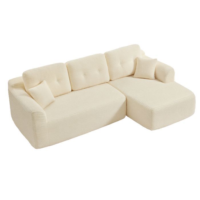 Divano angolare fisso VASAGLE, divano a 3 posti, non richiede montaggio, ampia chaise longue a destra, per soggiorno o camera da letto, bianco