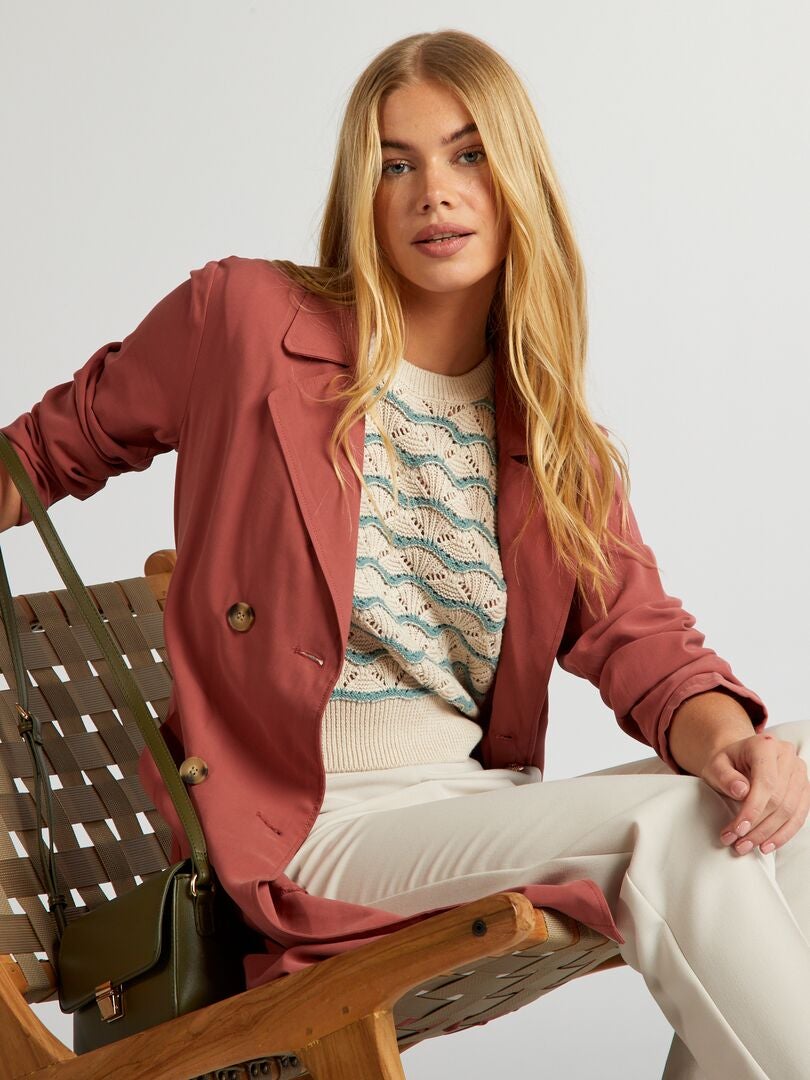 Zachte trenchcoat met riem - ROOD
