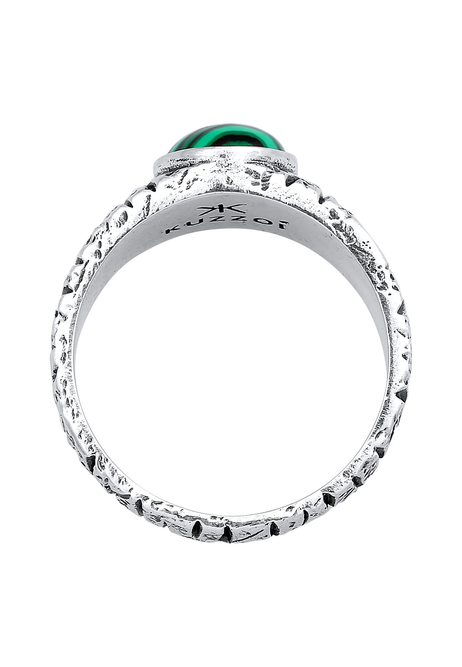 KUZZOI Hommes Sceau Ovale Structuré avec Malachite Vert en Argent Sterling 925