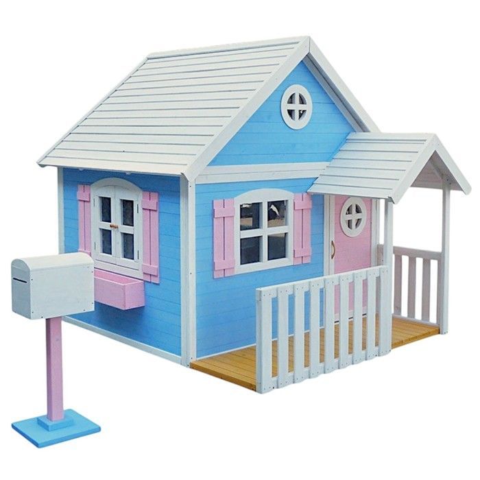 Maison enfant en bois - Grande maison avec véranda - Véranda avec auvent - Boîte aux lettres - Bac à fleurs