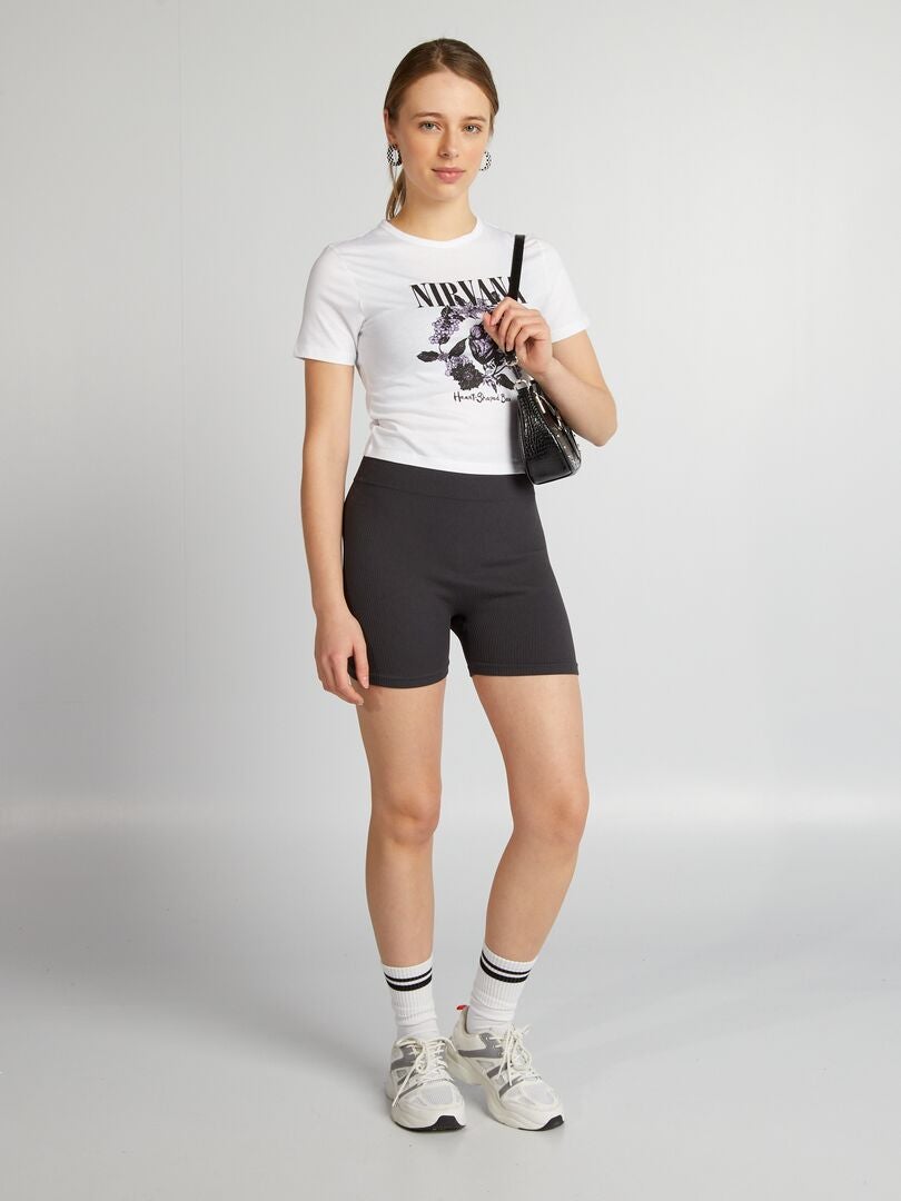 'Nirvana' T-shirt met ronde hals - Wit