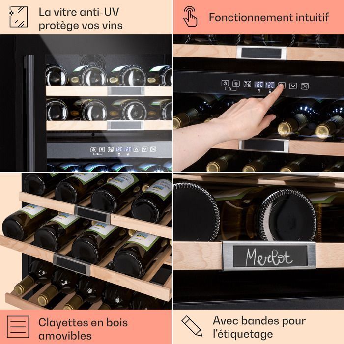 Cantinetta per vini - Klarstein Vinsider 36 Onyx Edition - 2 zone di temperatura - 5-22 °C - 85 L - acciaio inox - 36 bottiglie - Argento