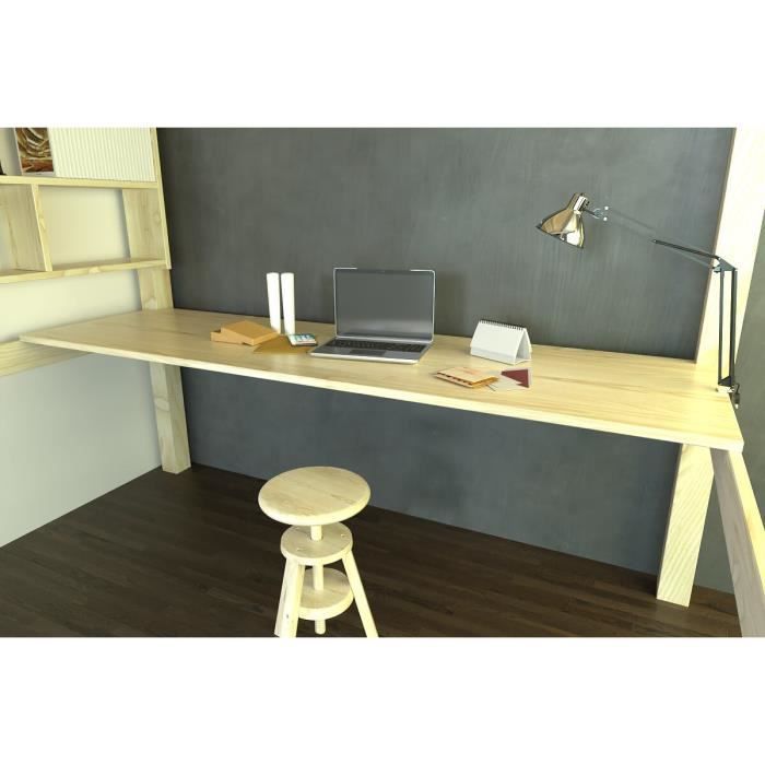 Bureau tablette pour lit mezzanine, Couleur: Vernis Naturel, Dimensions: Longueur 200