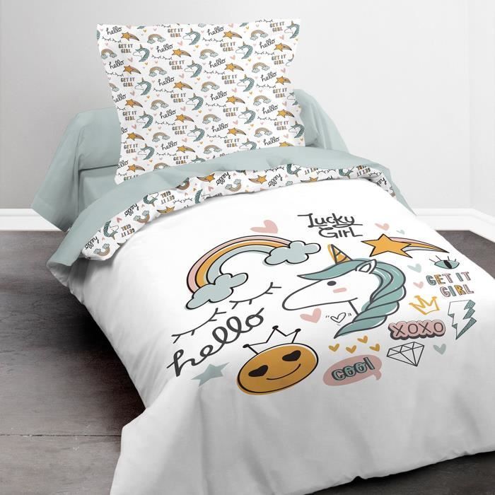 Housse de couette enfant 140x200 cm - Kids Kool 1.11 - Motifs - Bleu - Naturelle
