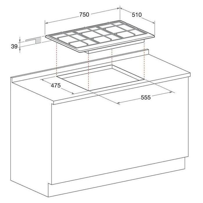 HOTPOINT PNN 751 IX Plaque de cuisson gaz - 5 foyers - 10,5kW - L75 x P51cm - Revêtement inox - Inox