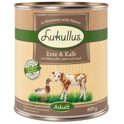 x 800g hrană umedă naturală pentru câini Lukullus - 5 + 1 gratuit!*