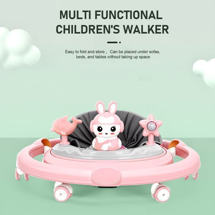 Multifunctionele loopstoel voor baby's - Met muziekdisc - 6-18 maanden - 7 verstelbare hoogtes - Roze - Totale hoogte 52 cm