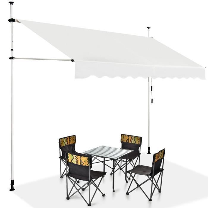 COSTWAY Store Banne Manuel Rétractable sans Perçage 300x125CM-Angle,Hauteur Réglable-en Métal et Tissu-Fenêtre,Balcon,Jardin-Beige