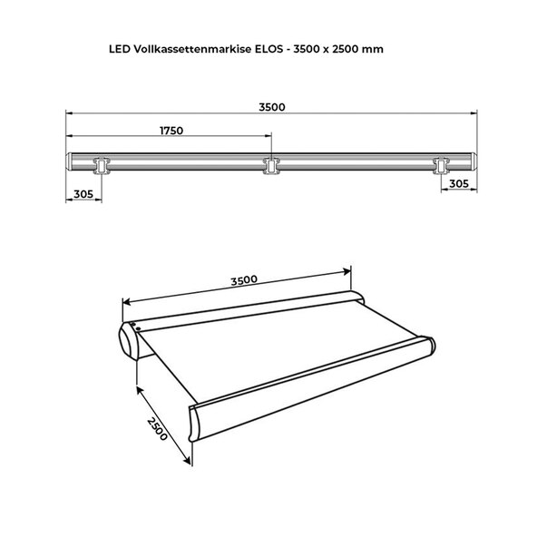 Copertină casetată LED ELOS V2 cu senzor de vânt, albastru-alb, 400 x 300 cm