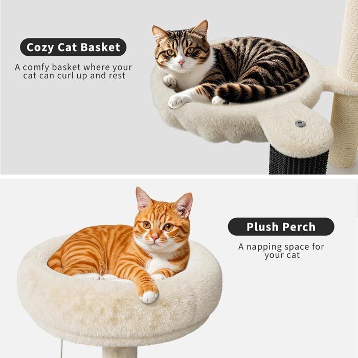 Moderne 3-in-1 krabpaal, 70 x 48 x 138 cm, wit, met kattenbak en kattenhuis met kattenbakafdekking.
