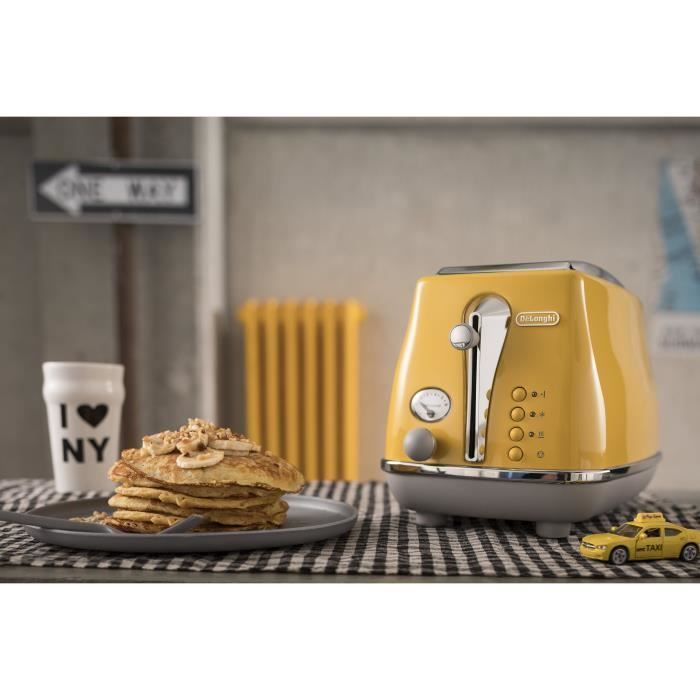 Tostadora De'Longhi Icona Capitals - 2 rebanadas - 900W - Calientabolas - Amarilla