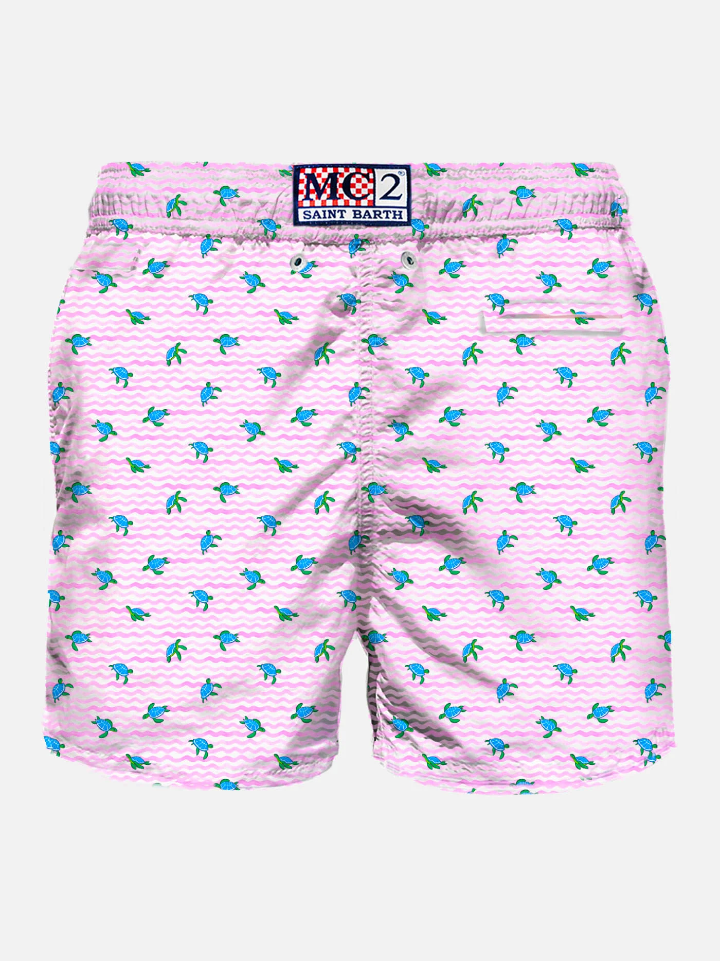 Comfortabele en lichte zwembroek met print van groene zeeschildpadden en roze golven | Relaxte pasvorm, sneldrogende stretchstof | Elastische tailleband | MC2 Saint Barth