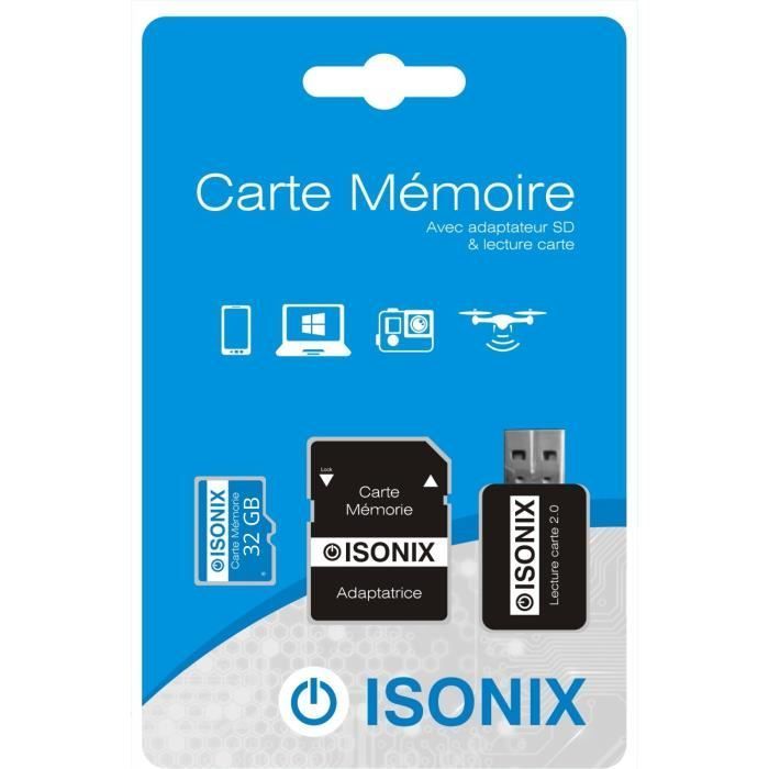 Micro-SD-Speicherkarte – ISONIX – 32 GB – Klasse 10 – Inkl. Adapter – Blau