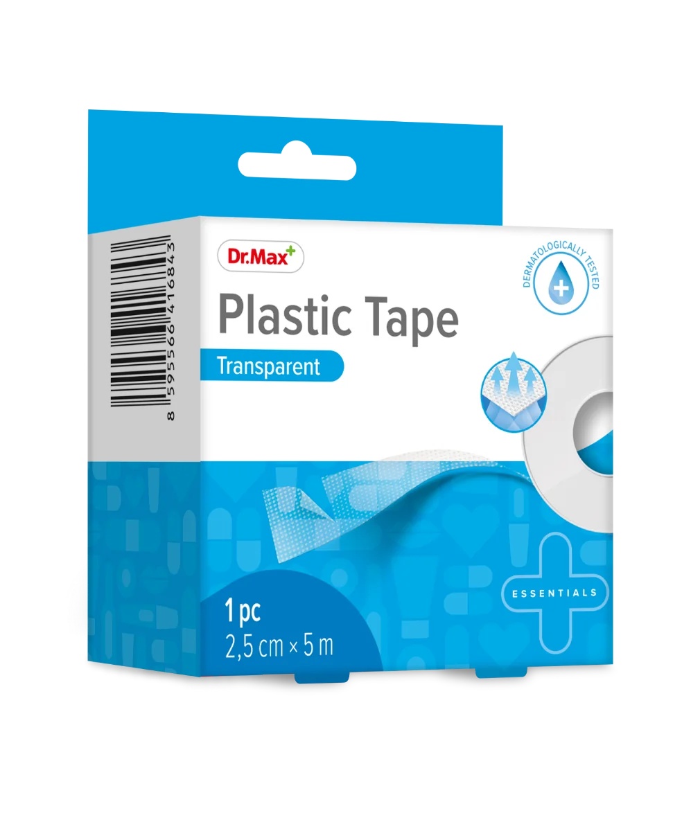DR. MAX Ruban adhésif plastique Dr.Max transparent 2,5 cm x 5 m pour la fixation de pansements