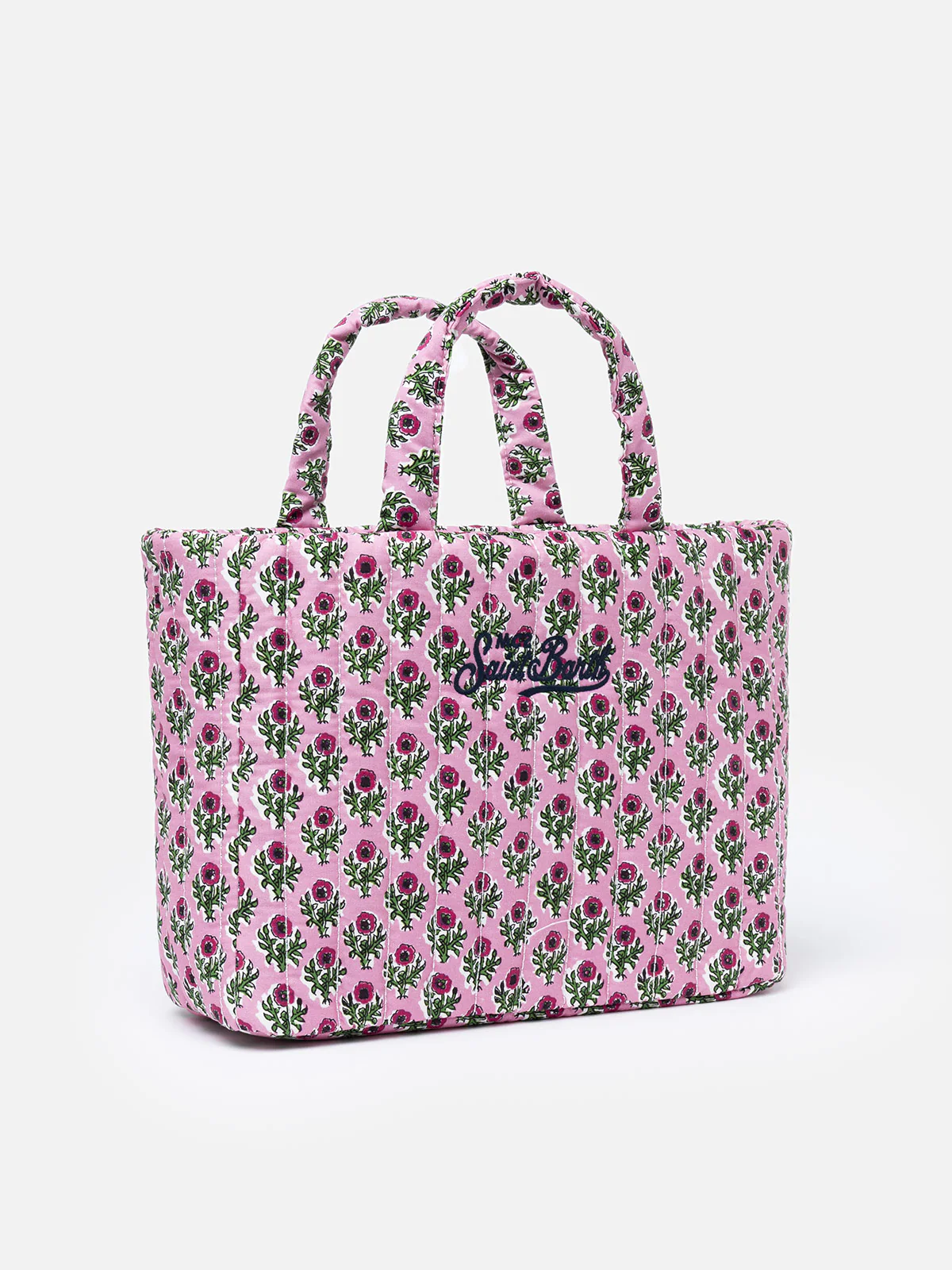 Roze gewatteerde zachte draagtas met bloemenprint