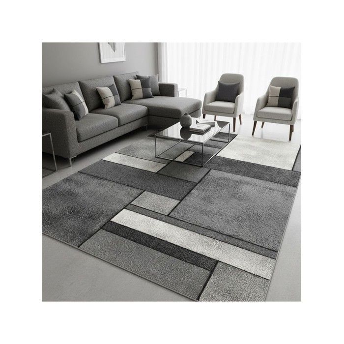 Alfombra rectangular geométrica moderna, de terciopelo denso de 13 mm, para salón contemporáneo (Dimensiones: 160x230 cm - Color: Gris)