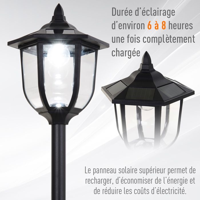 Juego de 2 lámparas solares de pie para exteriores, estilo clásico de farol LED, 60 lúmenes máx., color negro.