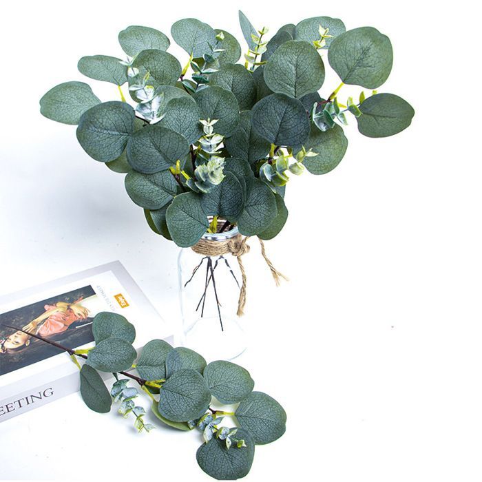 Artificial eucalyptus leaves - ULISEM - 20 leaves - Grey-green - White seeds - 34.5 cm tall