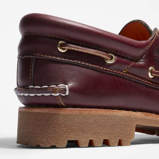 Scarpa da Barca 3-Eye Lug Handsewn da Uomo in                bordeaux