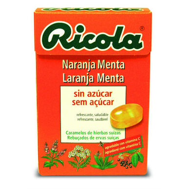 Ricola sveitsiske urtegodterier appelsinmynte sukkerfri 50g 50g