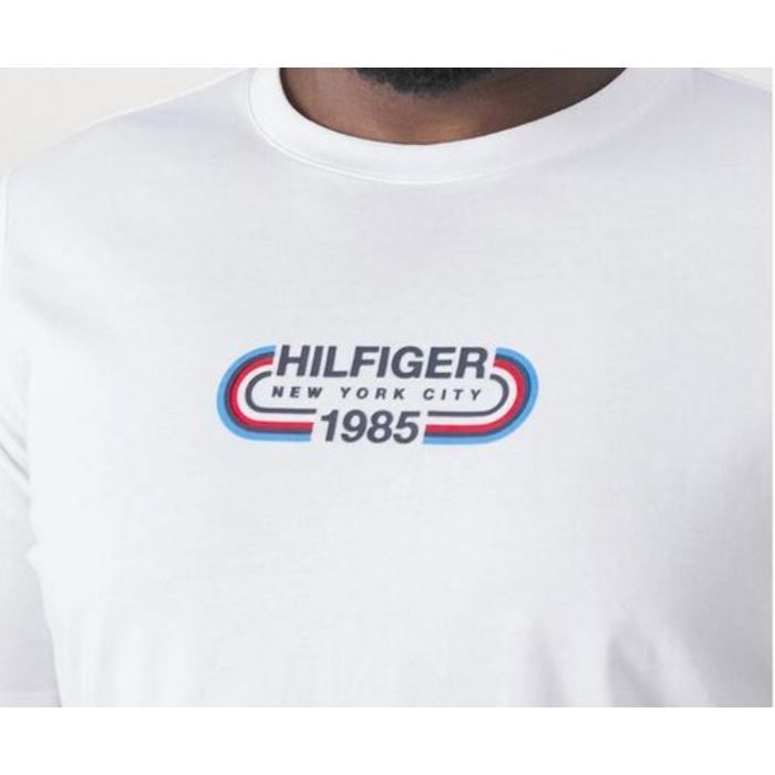 Tommy Hilfiger Herren-T-Shirt mit Track-Grafik, normale Passform, weiß