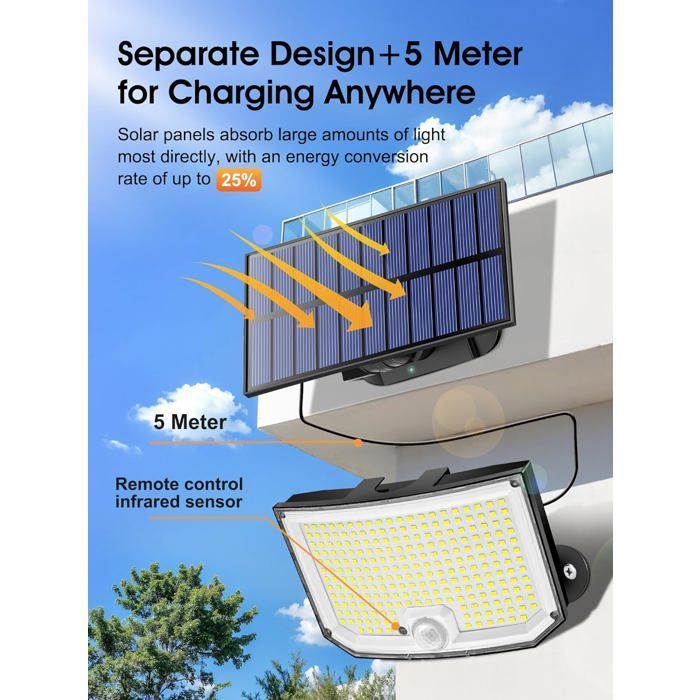 Lampe Solaire Exterieur, 238LED 2000LM Lumiere Solaire Exterieur Detecteur de Mouvement Eclairage Exterieur Solaire, 3 Modes