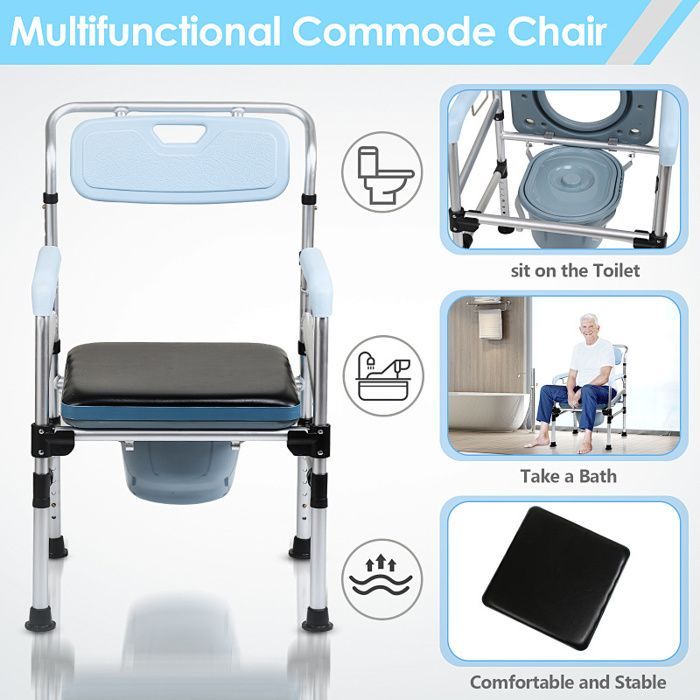 Silla inodoro para mujeres embarazadas, silla de baño, silla de ducha móvil para personas mayores, antideslizante, ajustable, estable y segura.