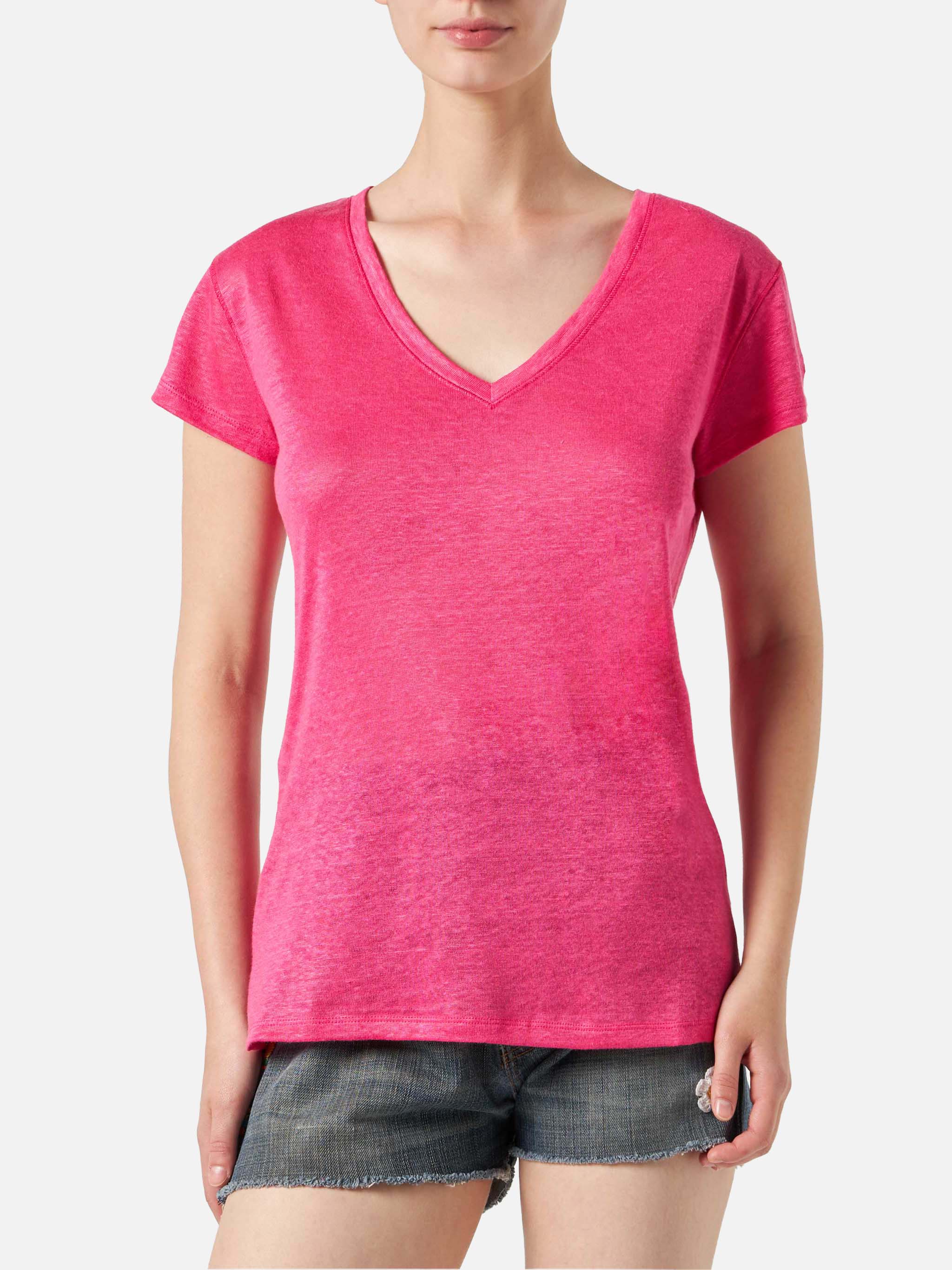 Dames T-shirt van fuchsia linnen