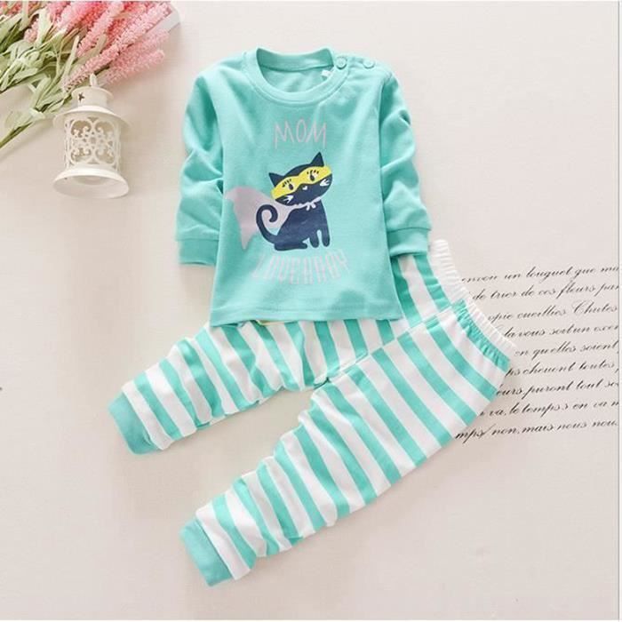 Pyjama Bébé Garçon - FUNMOON - Imprimé Chat Bleu - 100% Coton - 1-4 Ans - Doux et Confortable