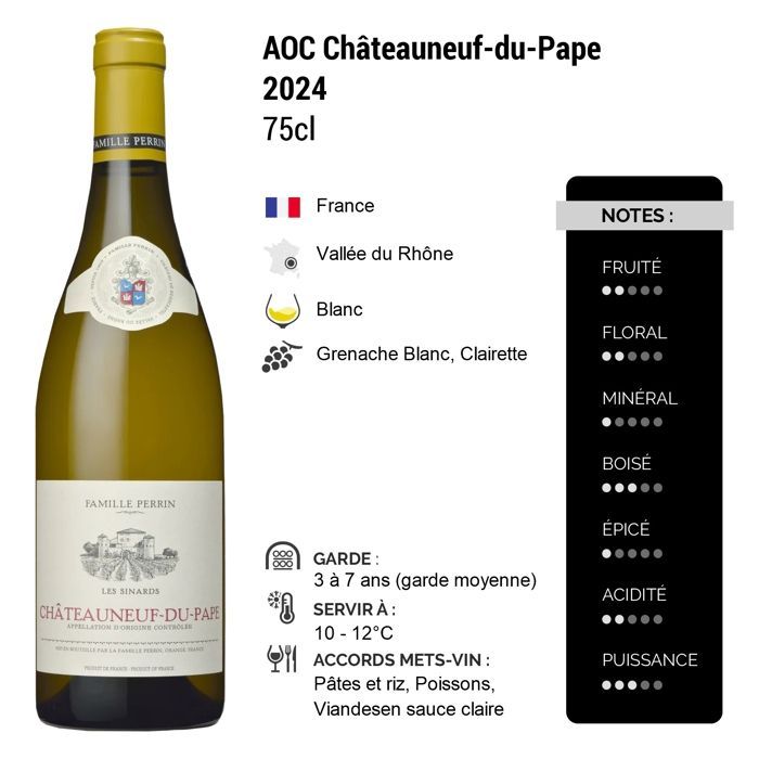 Perrin Family Châteauneuf-du-Pape Les Sinards 2024 - Vino bianco della Valle del Rodano (3x75cl)