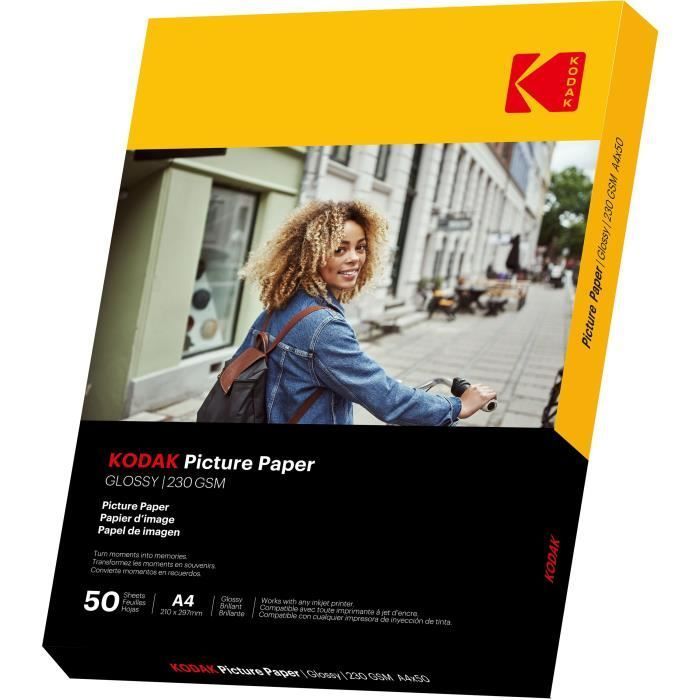 KODAK 9891267 - 50 sheets of 230gsm glossy photo paper, A4 size (21x29.7cm), Inkjet printing