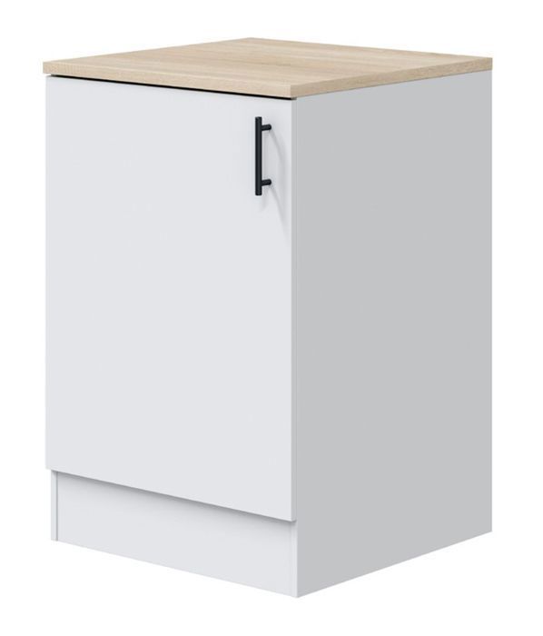 Meuble bas de cuisine avec plan de travail , 1 porte coloris blanc brillant /chêne canadien