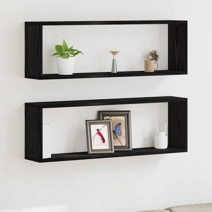 vidaXL Set van 2 wandplanken, zwart eikenhout, 80×15×26 cm – Samengesteld hout, draagvermogen 60 kg