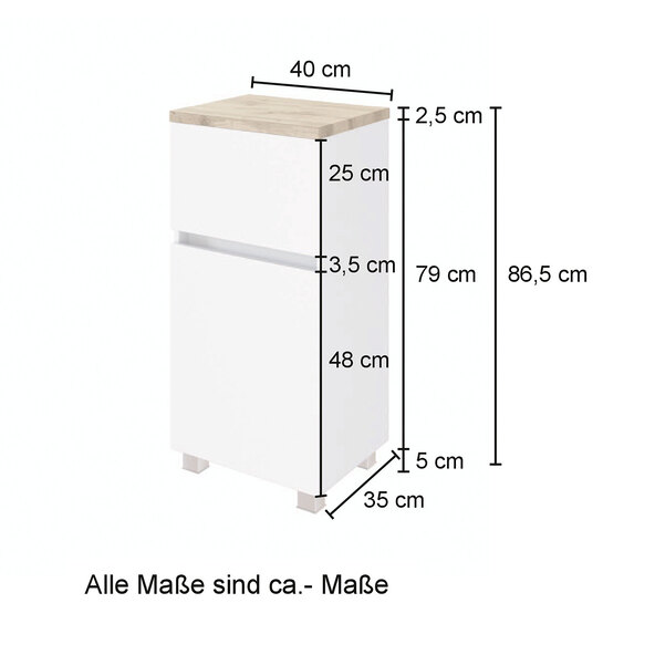 Bristol base cabinet, 40 cm, matt white/white