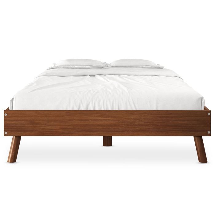 Cama futón doble KARRI para adultos, 140 x 190 cm, 2 plazas, madera maciza, color castaño.