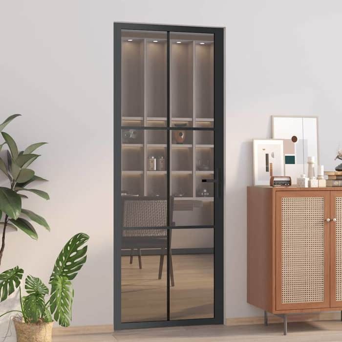 vidaXL Interior Door 76x201.5 cm Black ESG Glass and Aluminium 350564