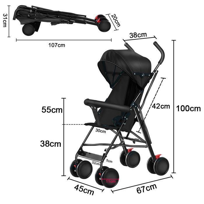 SUPFINE Poussette Canne Compacte à Partir de 6 Mois (jusqu'à 15 kg), Poussette Pliante, Poussette avec Auvent, Moustiquaire