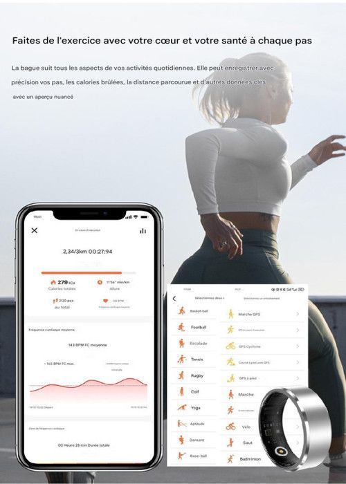 Waterproof Smart Ring, Activity Tracker, Fitness Coach, Health Monitoring, Heart Rate, Sleep, Stress, Grey, Size 8