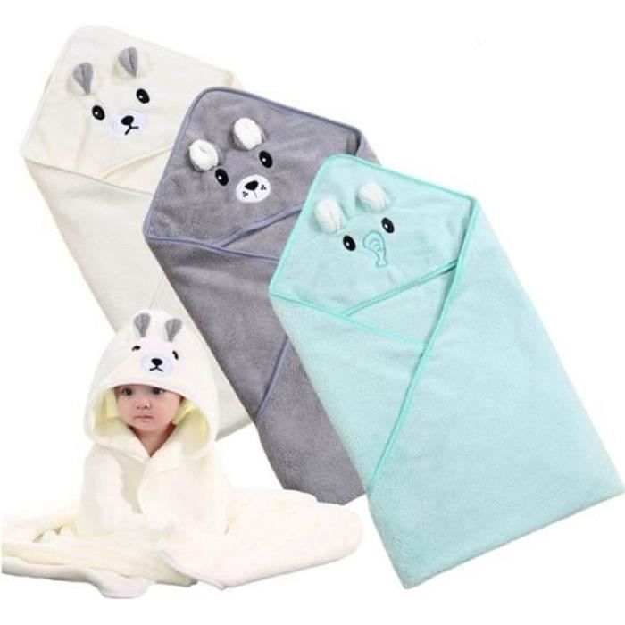 Toalla de baño para bebé, gorro de baño con capucha para bebé, juego de 3 toallas de baño para bebé, 80 x 80 cm, para la hora del baño del bebé de 0 a 3 años.