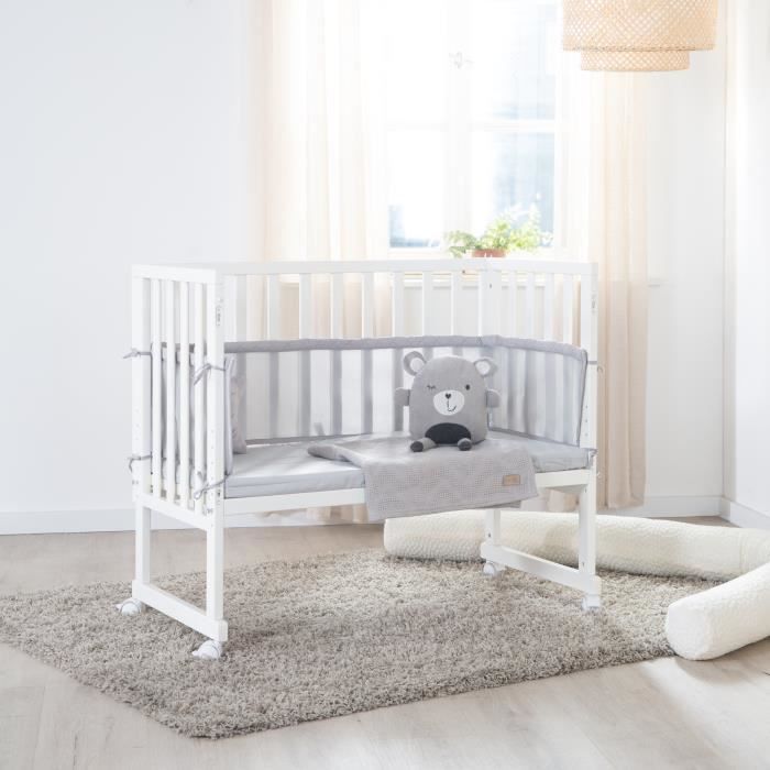 Berço ROBA Style 3 em 1 para dormir junto com a cama, com grade de proteção, colchão e protetor de berço - Branco