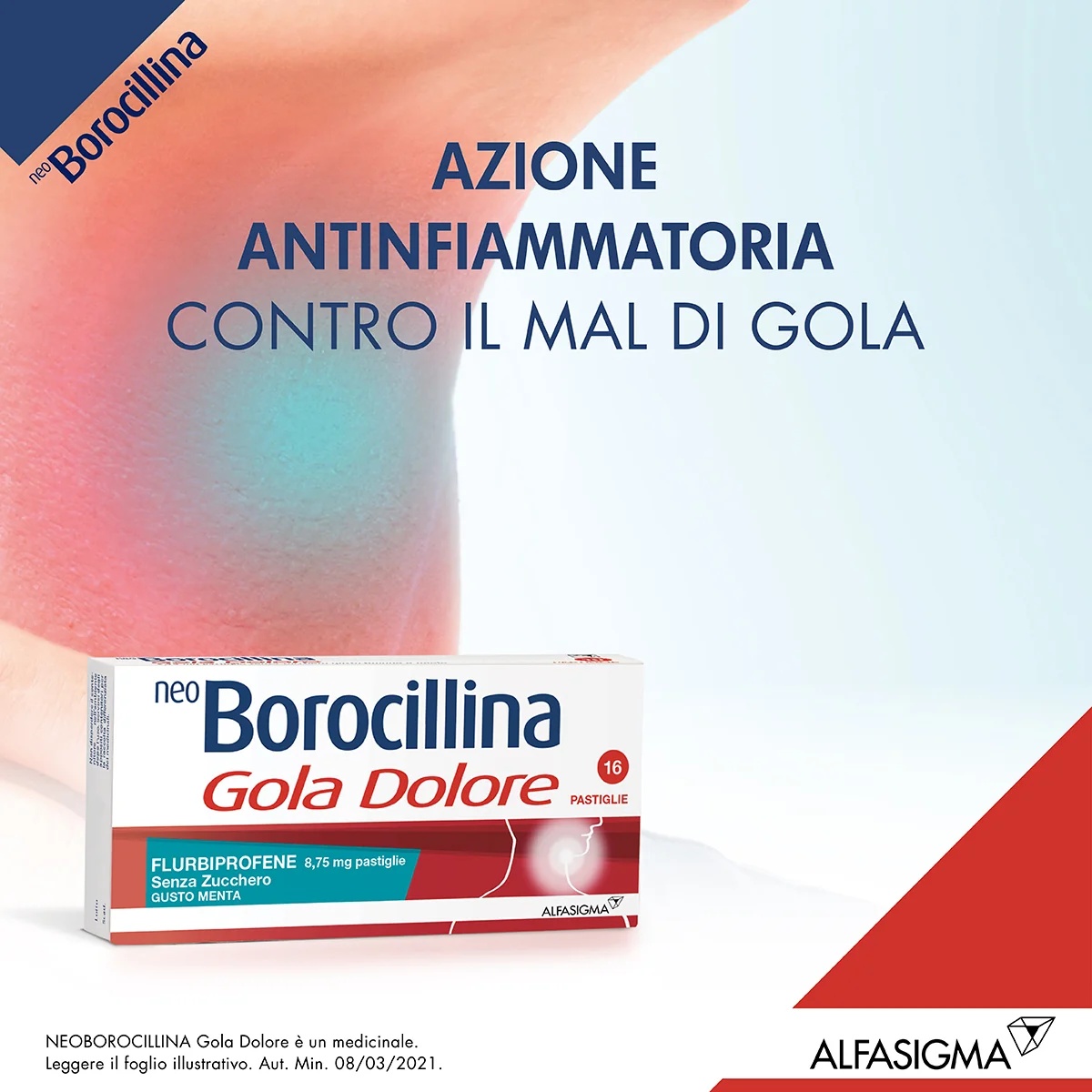 Neo Borocillina Halsschmerzen 8,75 mg zuckerfreie Minz-Lutschtablette 16 Lutschtabletten Halsschmerzen und Entzündungen