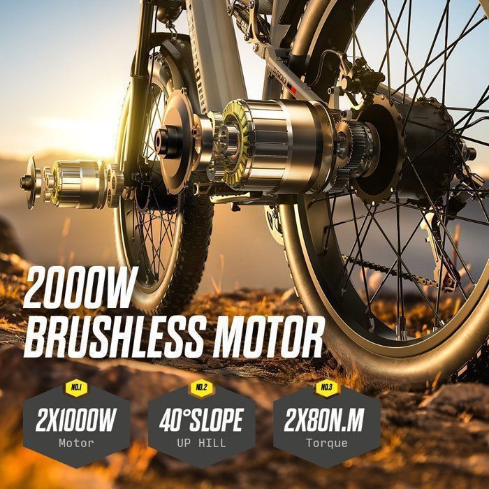 Velo electrique adulte - Shengmilo S600 - 2000W Double moteur - Fat Bike 26 Pouces - Batterie  48V17.5Ah - Tout suspendu - Gris